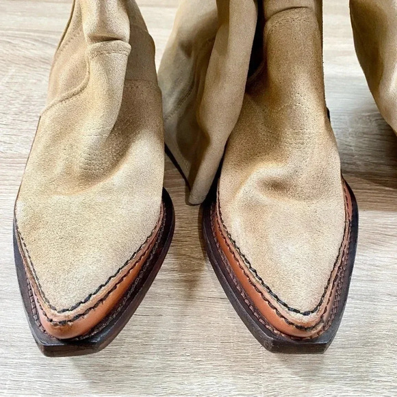 New Free People Sterling Western Knee High Suede Boots Tan Brown Womens 6.5 - Picture 13 of 15